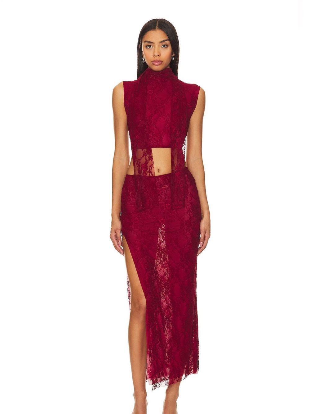 REVOLVE x Somebodee Red Lace Skirt Set